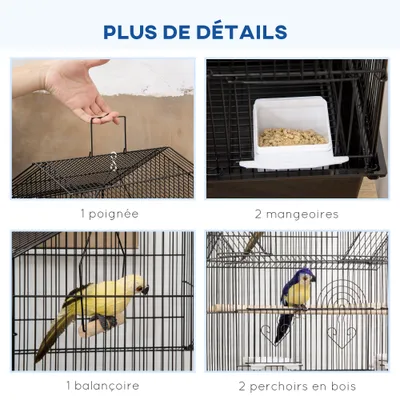 PawHut - Cage oiseaux design maison mangeoires perchoirs 3 portes - noir