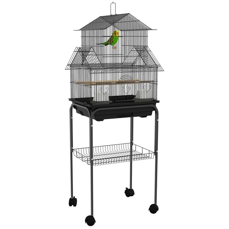 PawHut - Cage oiseaux design maison mangeoires perchoirs 3 portes - noir