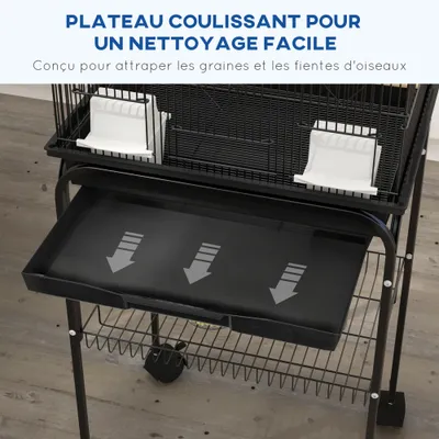 PawHut - Cage oiseaux design maison mangeoires perchoirs 3 portes - noir