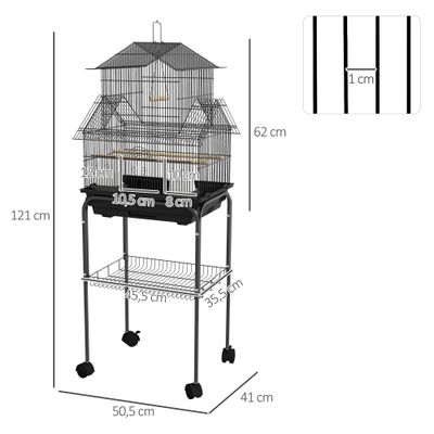 PawHut - Cage oiseaux design maison mangeoires perchoirs 3 portes - noir