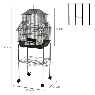 PawHut - Cage oiseaux design maison mangeoires perchoirs 3 portes - noir