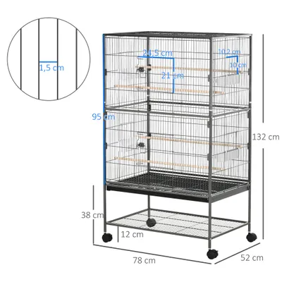 PawHut - Cage oiseau  H.132cm-gris moucheté