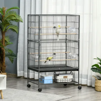 PawHut - Cage oiseau  H.132cm-gris moucheté