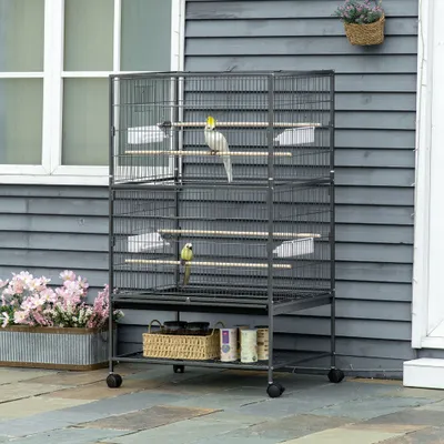 PawHut - Cage oiseau  H.132cm-gris moucheté