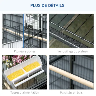 PawHut - Cage oiseau  H.132cm-gris moucheté