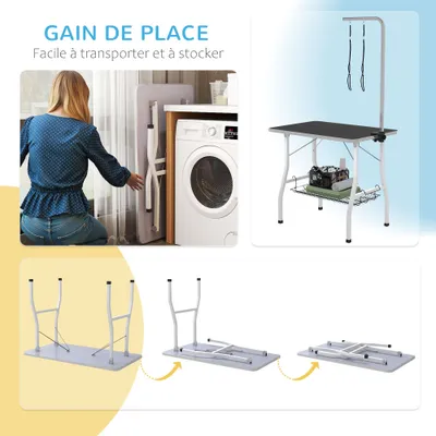 PawHut - Table toilettage pliante chien-bras réglable 2harnais max40kg-noir PawHut - Table toilettage pliante chien-bras réglable 2harnais max40kg-noir