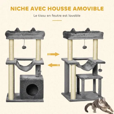 PawHut - Arbre à chat avec griffoirsH.90cm-gris PawHut - Arbre à chat avec griffoirsH.90cm-gris