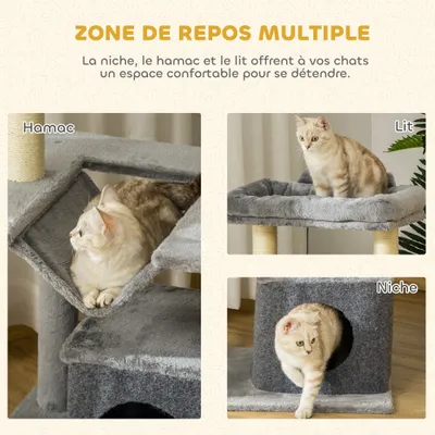 PawHut - Arbre à chat avec griffoirsH.90cm-gris PawHut - Arbre à chat avec griffoirsH.90cm-gris