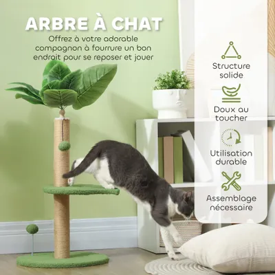PawHut - Arbre à chat avec plateforme, griffoir, 2 boules - beige vert