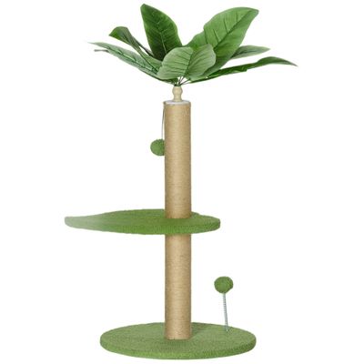 PawHut - Arbre à chat avec plateforme, griffoir, 2 boules - beige vert