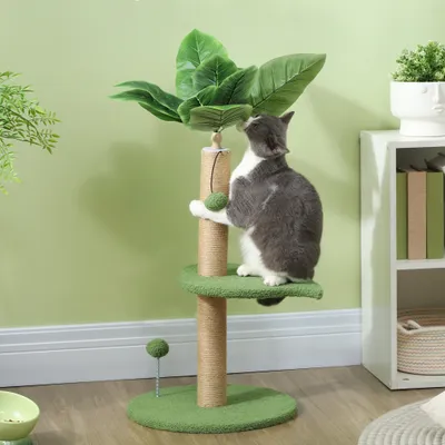 PawHut - Arbre à chat avec plateforme, griffoir, 2 boules - beige vert