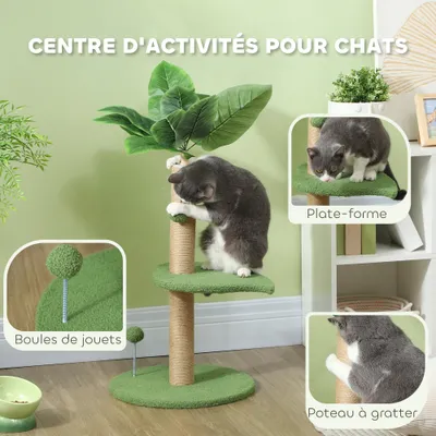 PawHut - Arbre à chat avec plateforme, griffoir, 2 boules - beige vert