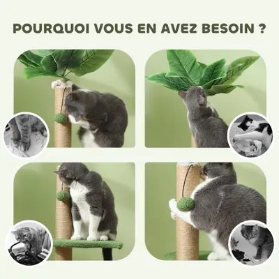 PawHut - Arbre à chat avec plateforme, griffoir, 2 boules - beige vert
