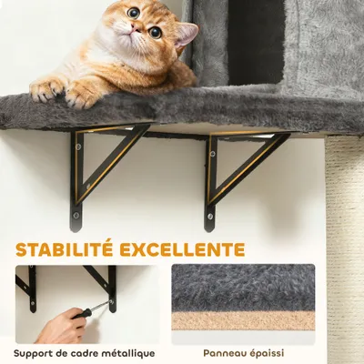 PawHut - Arbre à chat mural parcours mural en bois 5 pièces - crème gris PawHut - Arbre à chat mural parcours mural en bois 5 pièces - crème gris