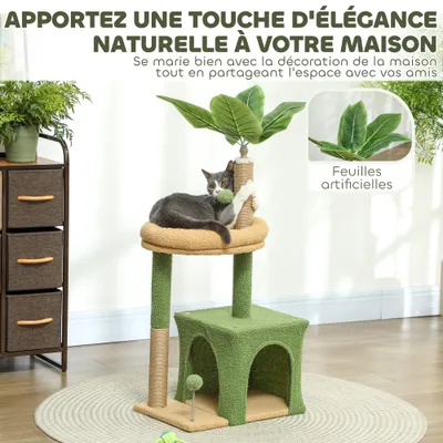 PawHut - Arbre à chat avec niche panier jeux boules griffoirs - beige vert PawHut - Arbre à chat avec niche panier jeux boules griffoirs - beige vert