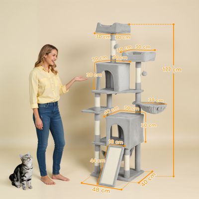 PawHut - Arbre à chat jeux multiples sisal naturel H.177cm-gris clair