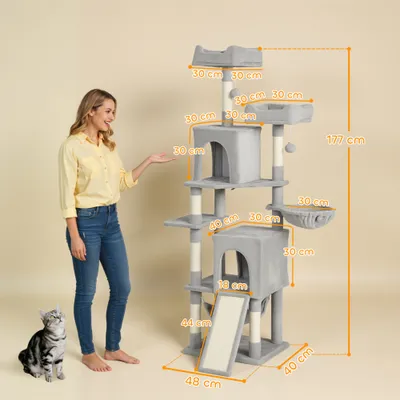 PawHut - Arbre à chat jeux multiples sisal naturel H.177cm-gris clair PawHut - Arbre à chat jeux multiples sisal naturel H.177cm-gris clair