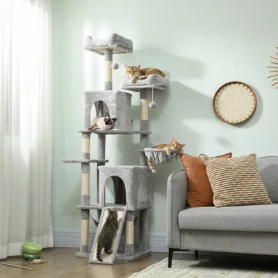 PawHut - Arbre à chat jeux multiples sisal naturel H.177cm-gris clair PawHut - Arbre à chat jeux multiples sisal naturel H.177cm-gris clair