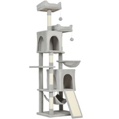 PawHut - Arbre à chat jeux multiples sisal naturel H.177cm-gris clair
