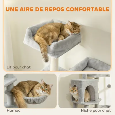 PawHut - Arbre à chat jeux multiples sisal naturel H.177cm-gris clair PawHut - Arbre à chat jeux multiples sisal naturel H.177cm-gris clair