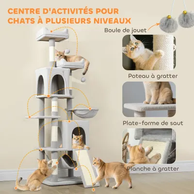PawHut - Arbre à chat jeux multiples sisal naturel H.177cm-gris clair PawHut - Arbre à chat jeux multiples sisal naturel H.177cm-gris clair