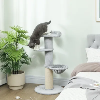 PawHut - Arbre à chat griffoir,hamac,boule,plateformes -H.103cm -Gris clair PawHut - Arbre à chat griffoir,hamac,boule,plateformes -H.103cm -Gris clair