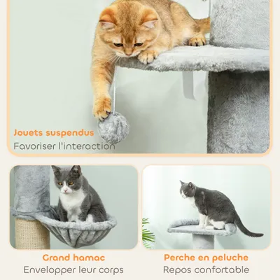 PawHut - Arbre à chat griffoir,hamac,boule,plateformes -H.103cm -Gris clair PawHut - Arbre à chat griffoir,hamac,boule,plateformes -H.103cm -Gris clair