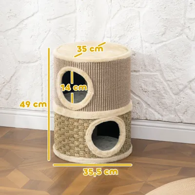 PawHut - Arbre à Chat Tour-Cylindrique, 2 niches + plateforme, sisal-Beige PawHut - Arbre à Chat Tour-Cylindrique, 2 niches + plateforme, sisal-Beige