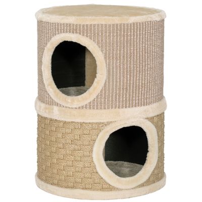 PawHut - Arbre à Chat Tour-Cylindrique, 2 niches + plateforme, sisal-Beige