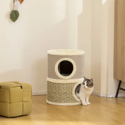 PawHut - Arbre à Chat Tour-Cylindrique, 2 niches + plateforme, sisal-Beige PawHut - Arbre à Chat Tour-Cylindrique, 2 niches + plateforme, sisal-Beige