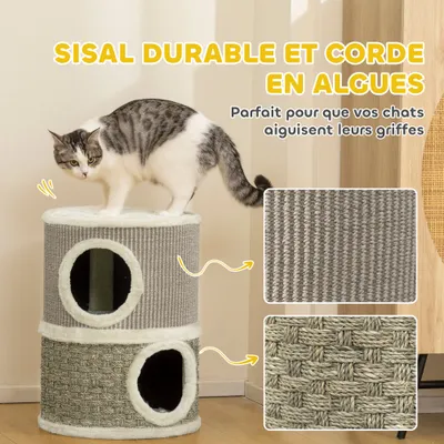PawHut - Arbre à Chat Tour-Cylindrique, 2 niches + plateforme, sisal-Beige PawHut - Arbre à Chat Tour-Cylindrique, 2 niches + plateforme, sisal-Beige