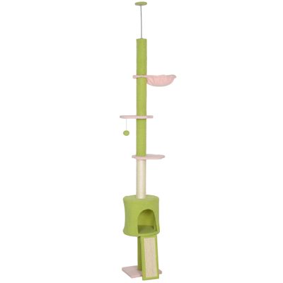 PawHut - Arbre à chat réglable 5 niveaux griffoirs H.220-240cm-vert