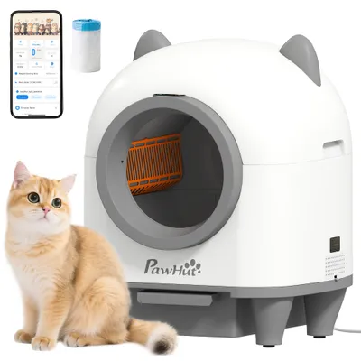 PawHut - Bac à litière autonettoyante 80L - blanc gris PawHut - Bac à litière autonettoyante 80L - blanc gris