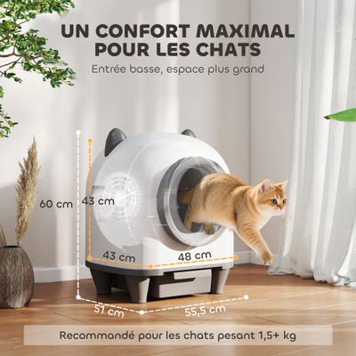 PawHut - Bac à litière autonettoyante 80L - blanc gris