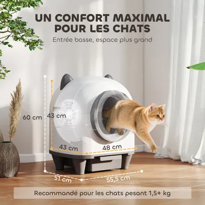 PawHut - Bac à litière autonettoyante 80L - blanc gris PawHut - Bac à litière autonettoyante 80L - blanc gris
