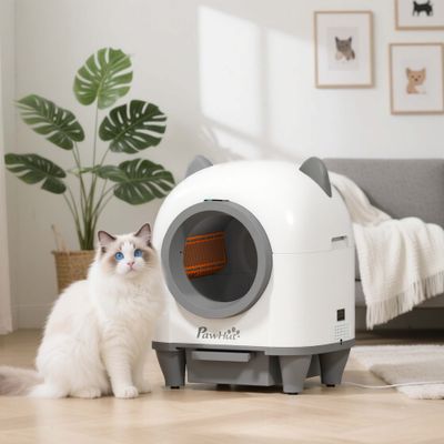 PawHut - Bac à litière autonettoyante 80L - blanc gris