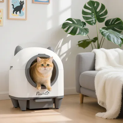 PawHut - Bac à litière autonettoyante 80L - blanc gris PawHut - Bac à litière autonettoyante 80L - blanc gris