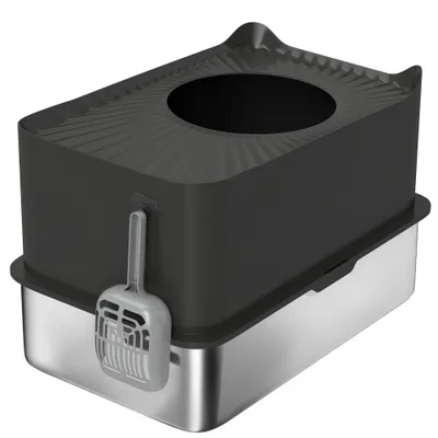 PawHut - Maison de Toilette XL 65L Grande Taille H.38cm-Noir PawHut - Maison de Toilette XL 65L Grande Taille H.38cm-Noir