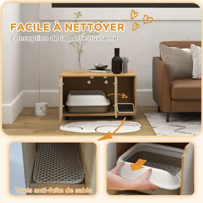 PawHut - Maison de toilette pour chat meuble cache litière-naturel blanc