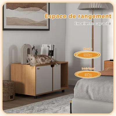 PawHut - Maison de toilette pour chat meuble cache litière-naturel blanc