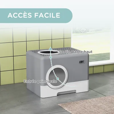 PawHut - Maison Toilette Chat - Porte Battante et Haute Pelle - Gris Blanc PawHut - Maison Toilette Chat - Porte Battante et Haute Pelle - Gris Blanc