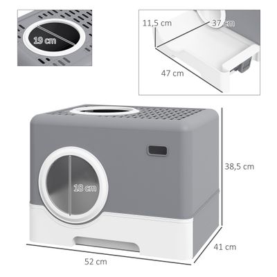 PawHut - Maison Toilette Chat - Porte Battante et Haute Pelle - Gris Blanc