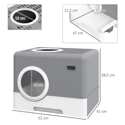 PawHut - Maison Toilette Chat - Porte Battante et Haute Pelle - Gris Blanc PawHut - Maison Toilette Chat - Porte Battante et Haute Pelle - Gris Blanc