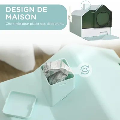 PawHut - Litière Chat avec Porte Battante, Pelle, Filtre et Tapis - bleu
