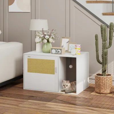 PawHut - Maison de toilette chat avec porte, griffoir, jeu boule-blanc