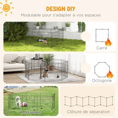 PawHut - Parc pour chiens modulable avec porte verrouillable H.61cm - noir