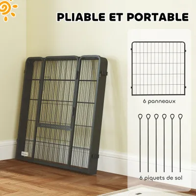 PawHut - Parc chien modulable pliable 6 panneaux porte H.80cm-noir PawHut - Parc chien modulable pliable 6 panneaux porte H.80cm-noir