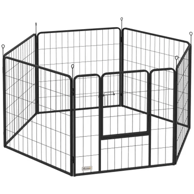 PawHut - Parc chien modulable pliable 6 panneaux porte H.80cm-noir