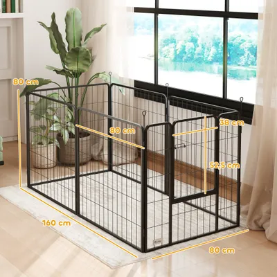 PawHut - Parc chien modulable pliable 6 panneaux porte H.80cm-noir PawHut - Parc chien modulable pliable 6 panneaux porte H.80cm-noir