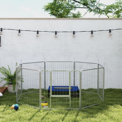 PawHut - Enclos chien 8 panneaux modulable pliable porte verrouillable-gris